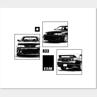 NISSAN SKYLINE GT-R R33 Black 'N White Archive Posters and Art